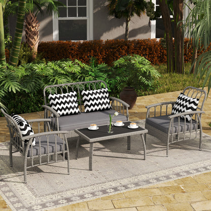 4 Piece Rattan Garden Furniture Set with Adjustable Back, Grey