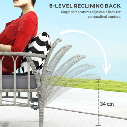 4 Piece Rattan Garden Furniture Set with Adjustable Back, Grey