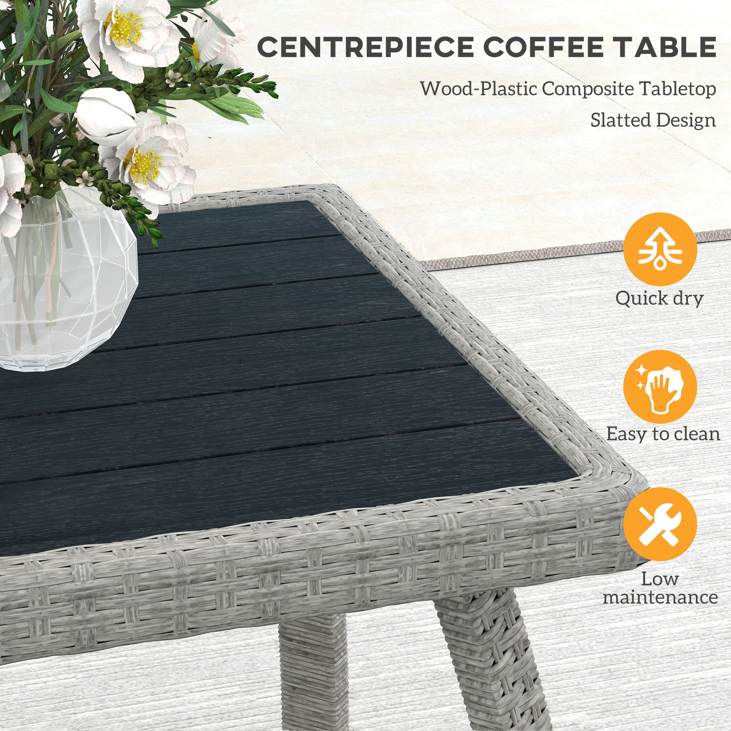 4 Piece Rattan Garden Furniture Set with Adjustable Back, Grey