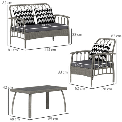 4 Piece Rattan Garden Furniture Set with Adjustable Back, Grey