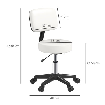 Adjustable Swivel Salon Chair Padded Seat Back 5 Wheels White