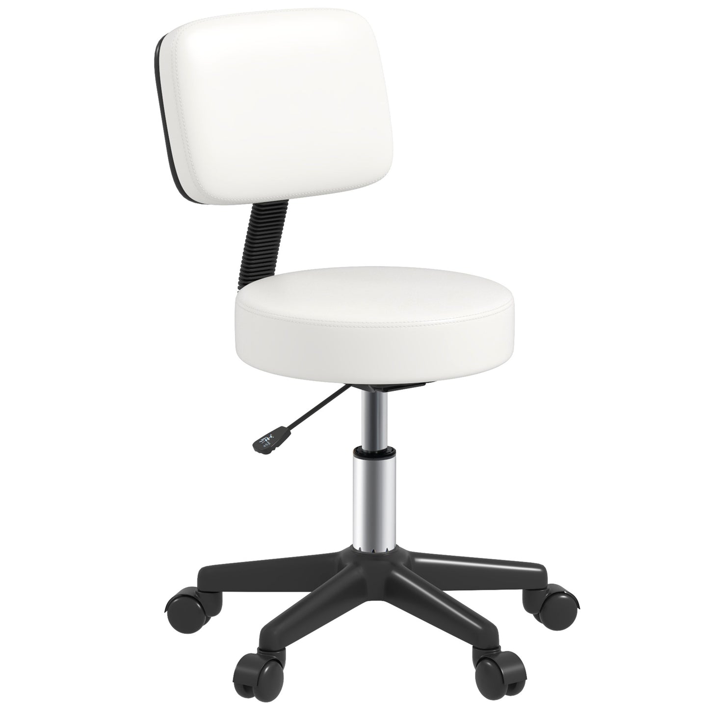 Adjustable Swivel Salon Chair Padded Seat Back 5 Wheels White