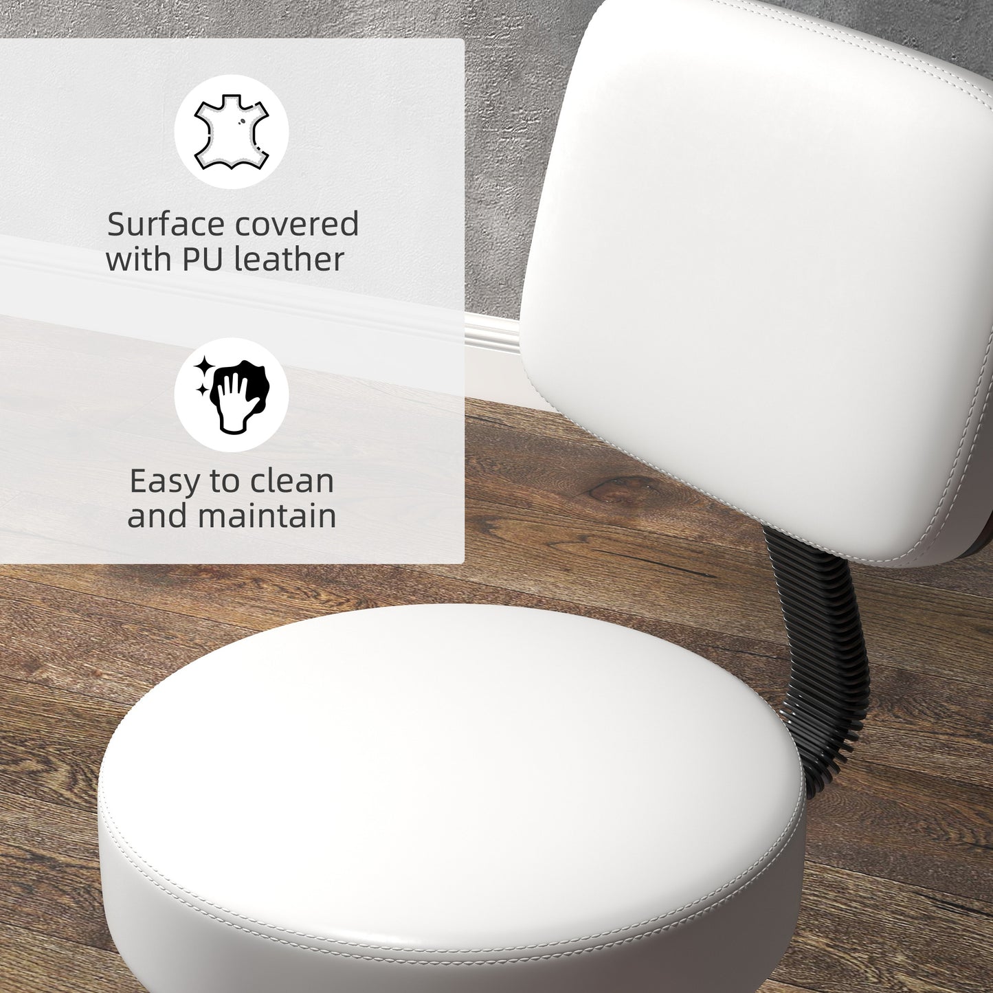 Adjustable Swivel Salon Chair Padded Seat Back 5 Wheels White