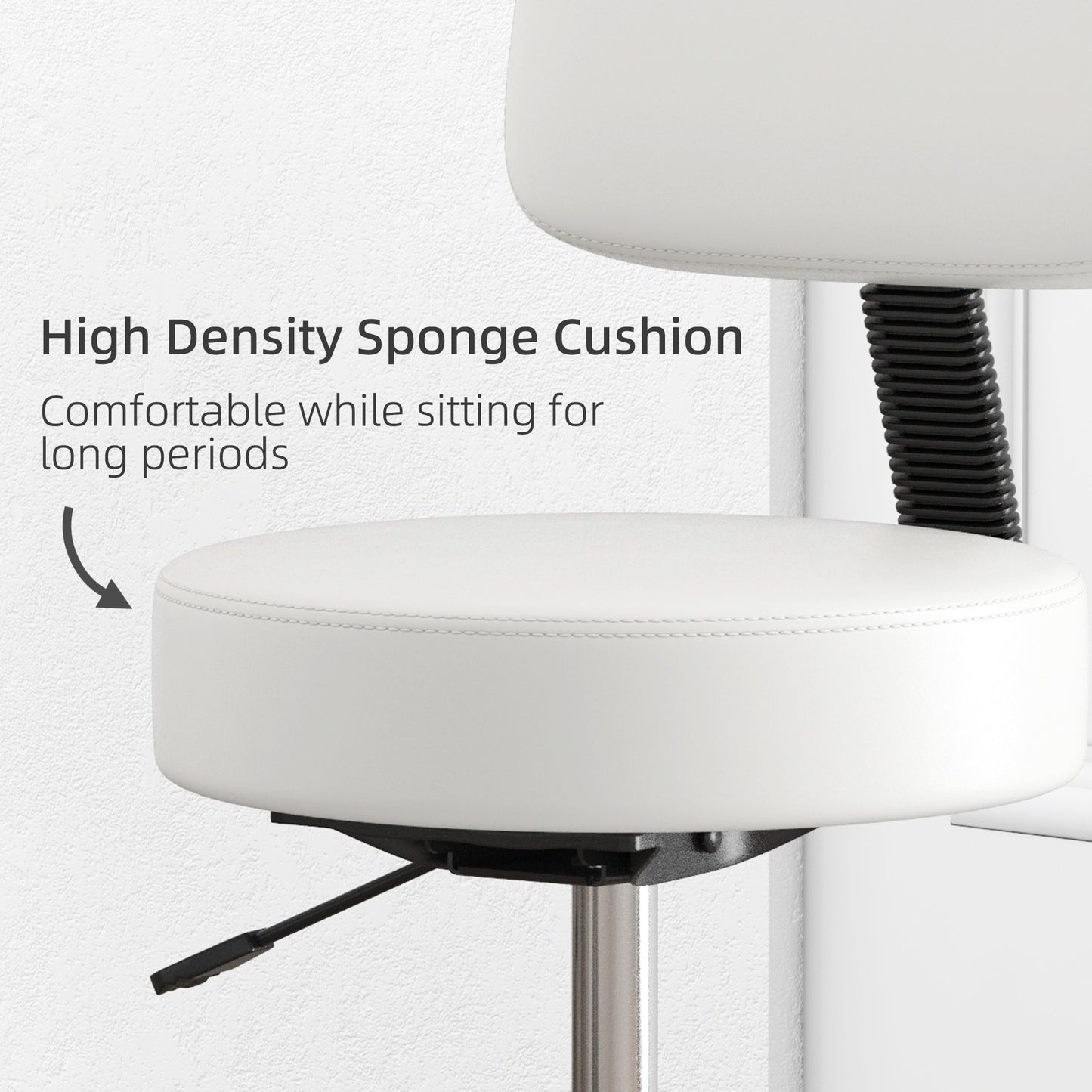 Adjustable Swivel Salon Chair Padded Seat Back 5 Wheels White