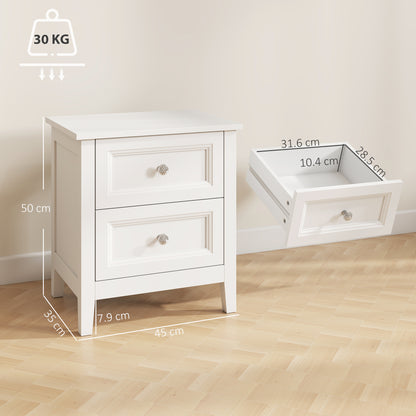 Modern Bedside Table with 2 Drawers, Side Table with Smooth Slides, Bedside Cabinet for Bedroom, Living Room, White
