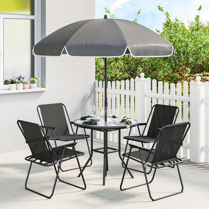 6 Pieces Garden Furniture Set with Parasol, Folding Chairs, Black