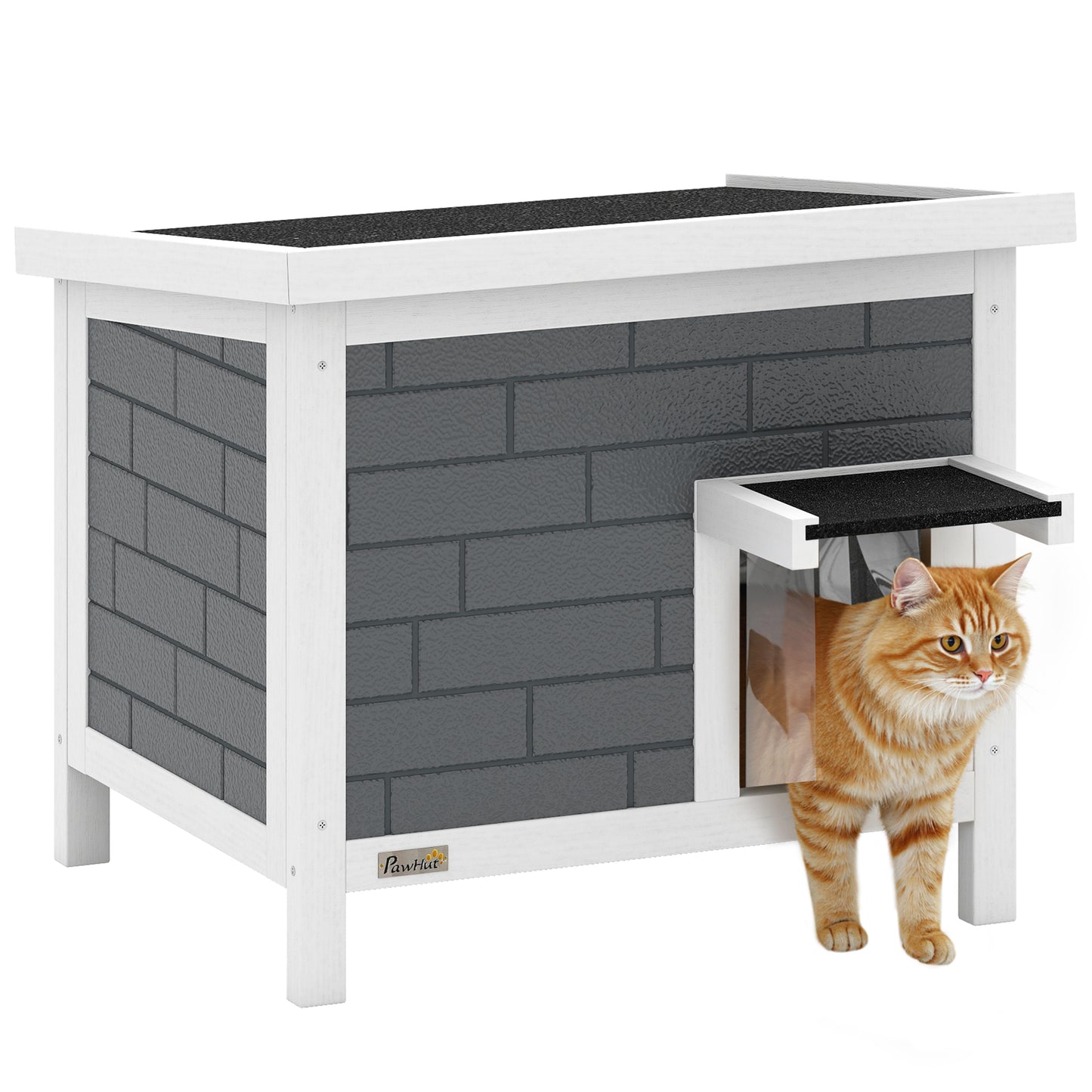 Outdoor Cat House Insulated Wooden Feral Cat Shelter w/ Openable Roof