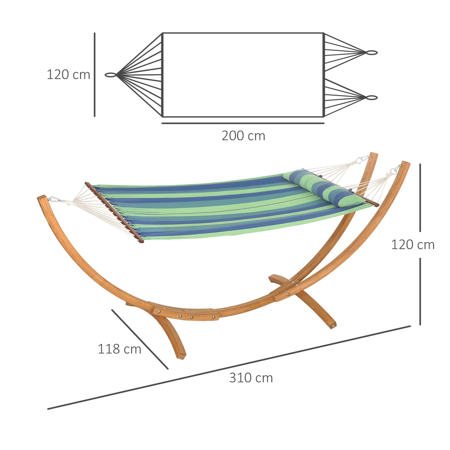 Hammock with Stand, Triple-Head Wood Hammock with Cotton Bed, Blue