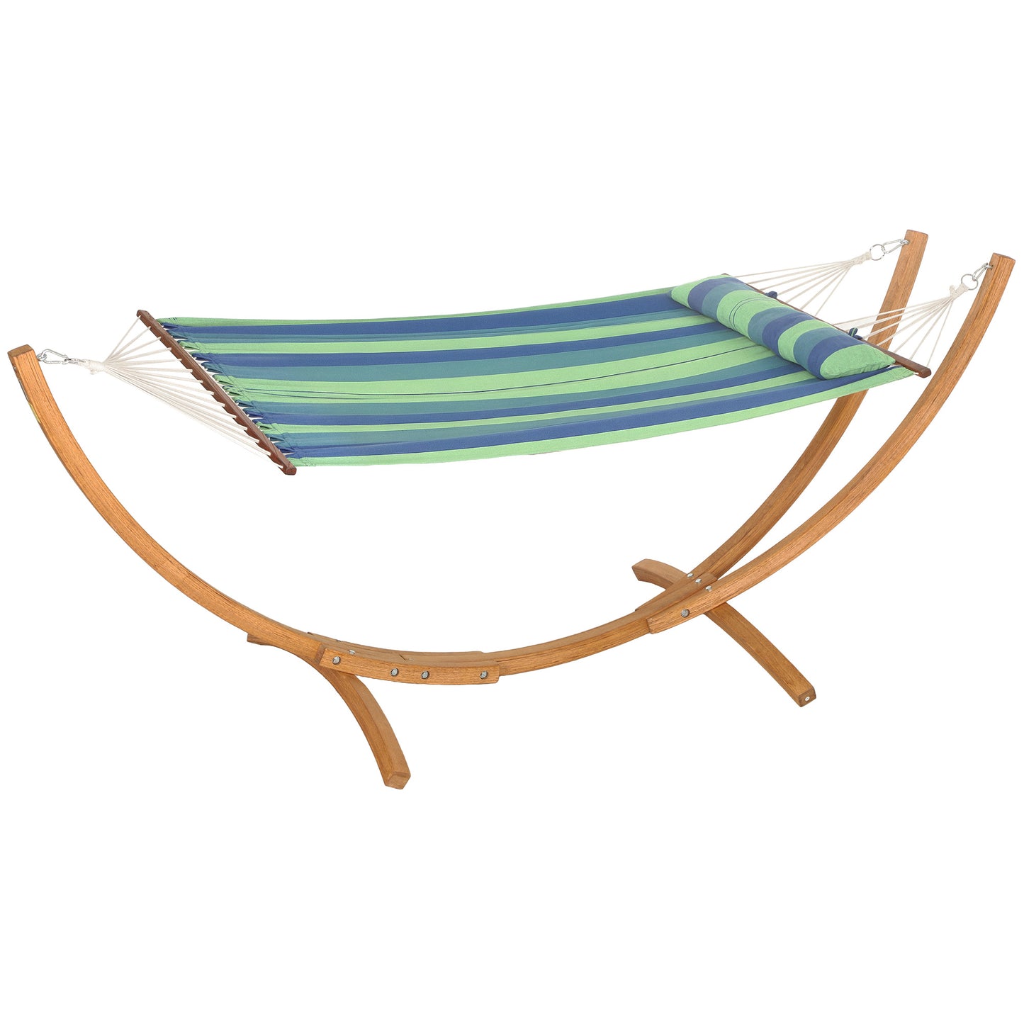 Hammock with Stand, Triple-Head Wood Hammock with Cotton Bed, Blue
