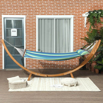 Hammock with Stand, Triple-Head Wood Hammock with Cotton Bed, Blue