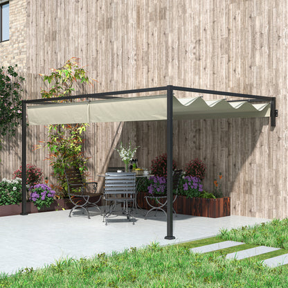 3 x 4m Wall Mounted Pergola with Retractable Roof, Khaki