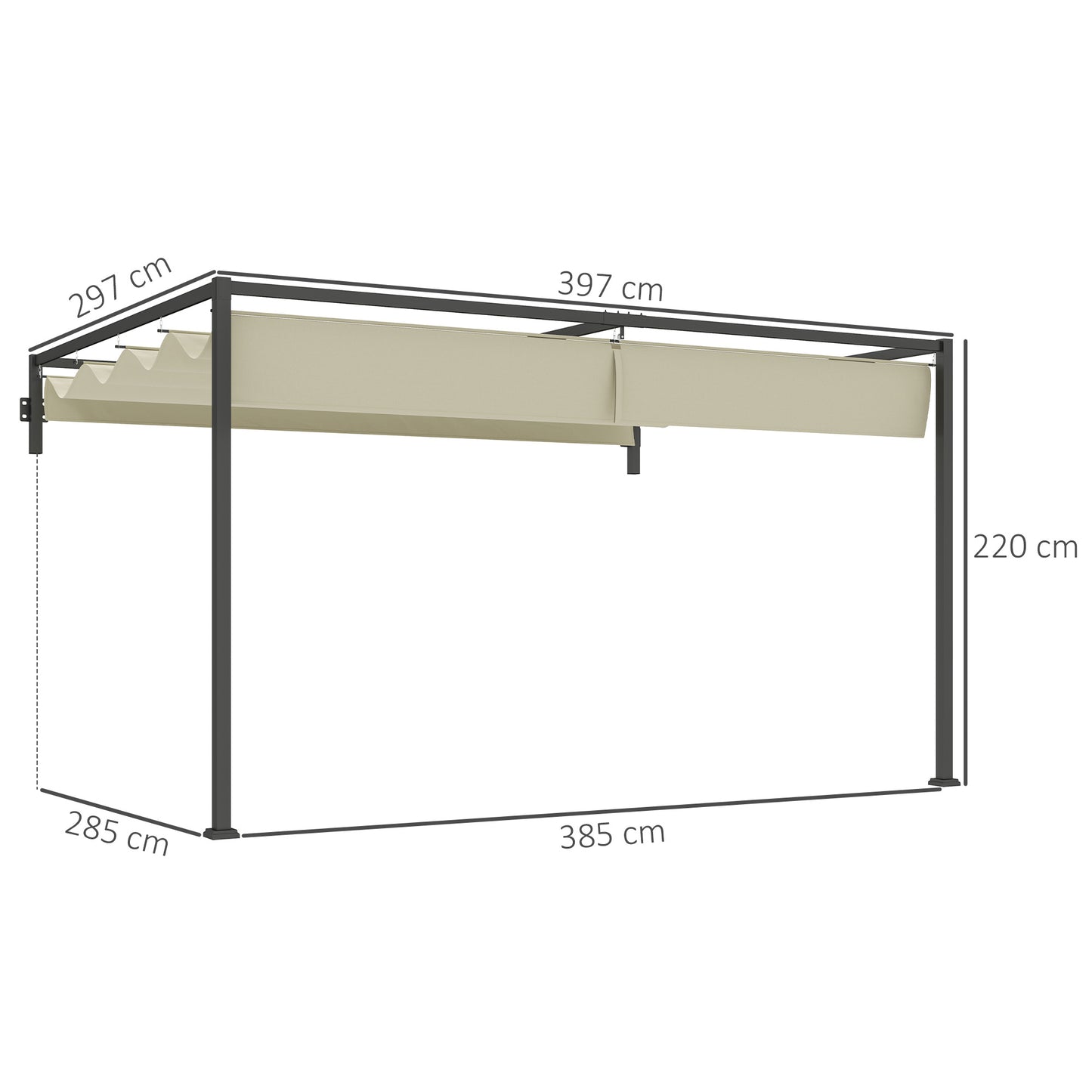 3 x 4m Wall Mounted Pergola with Retractable Roof, Khaki