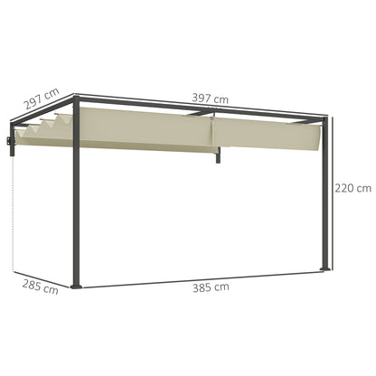 3 x 4m Wall Mounted Pergola with Retractable Roof, Khaki