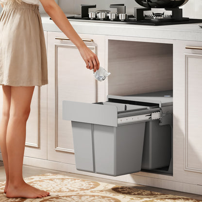 Soft Close Pull Out Bin, Under Sink Bin - 2 Compartments (15L Each)