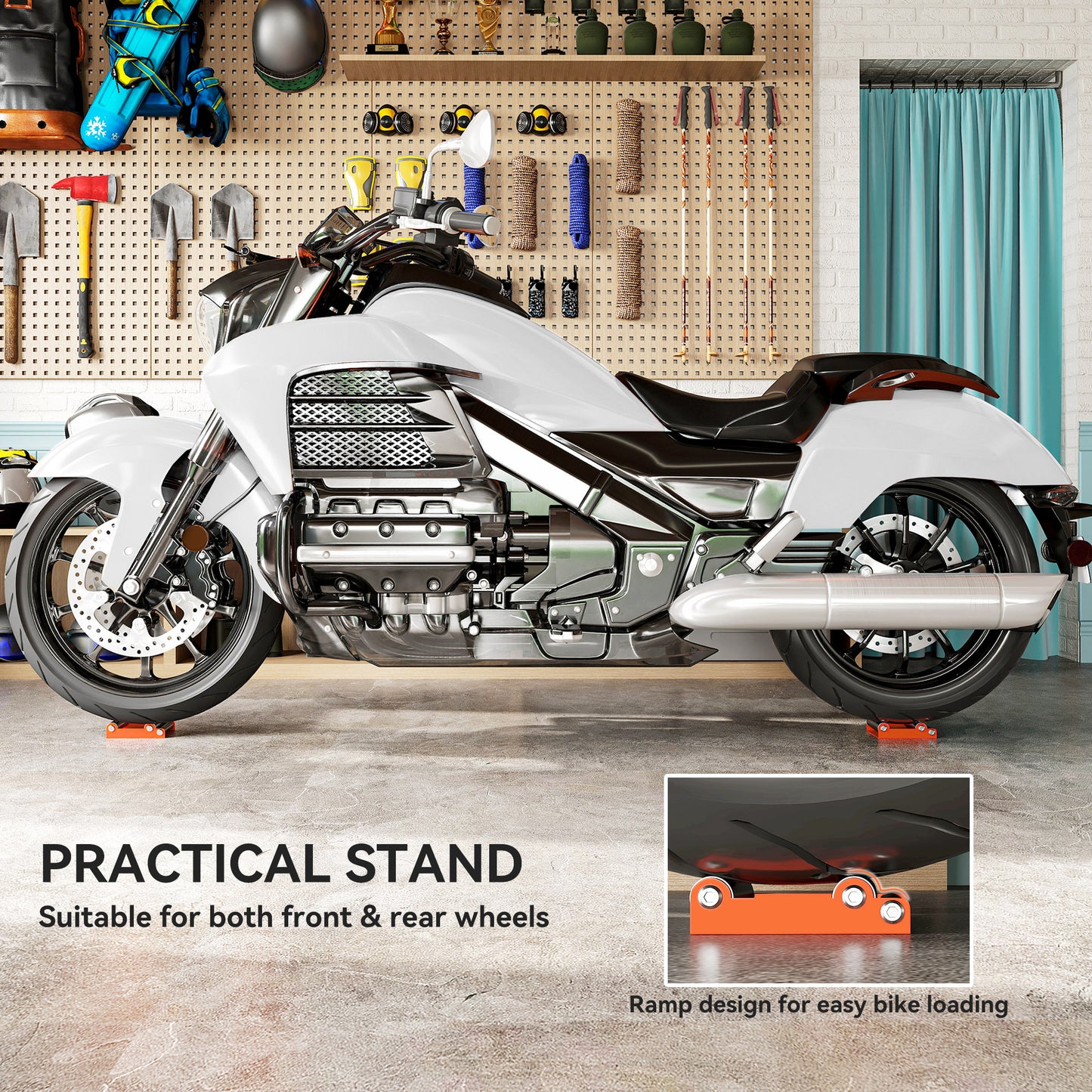 Motorcycle Wheel Roller Stand for Tyre Cleaning and Chain Lubrication
