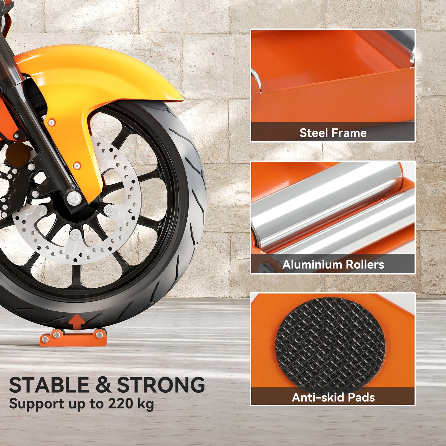 Motorcycle Wheel Roller Stand for Tyre Cleaning and Chain Lubrication