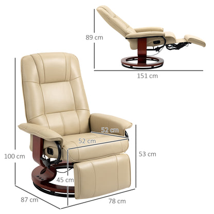 Ergonomic Office Recliner Sofa Chair PU Leather Armchair Lounger Cream