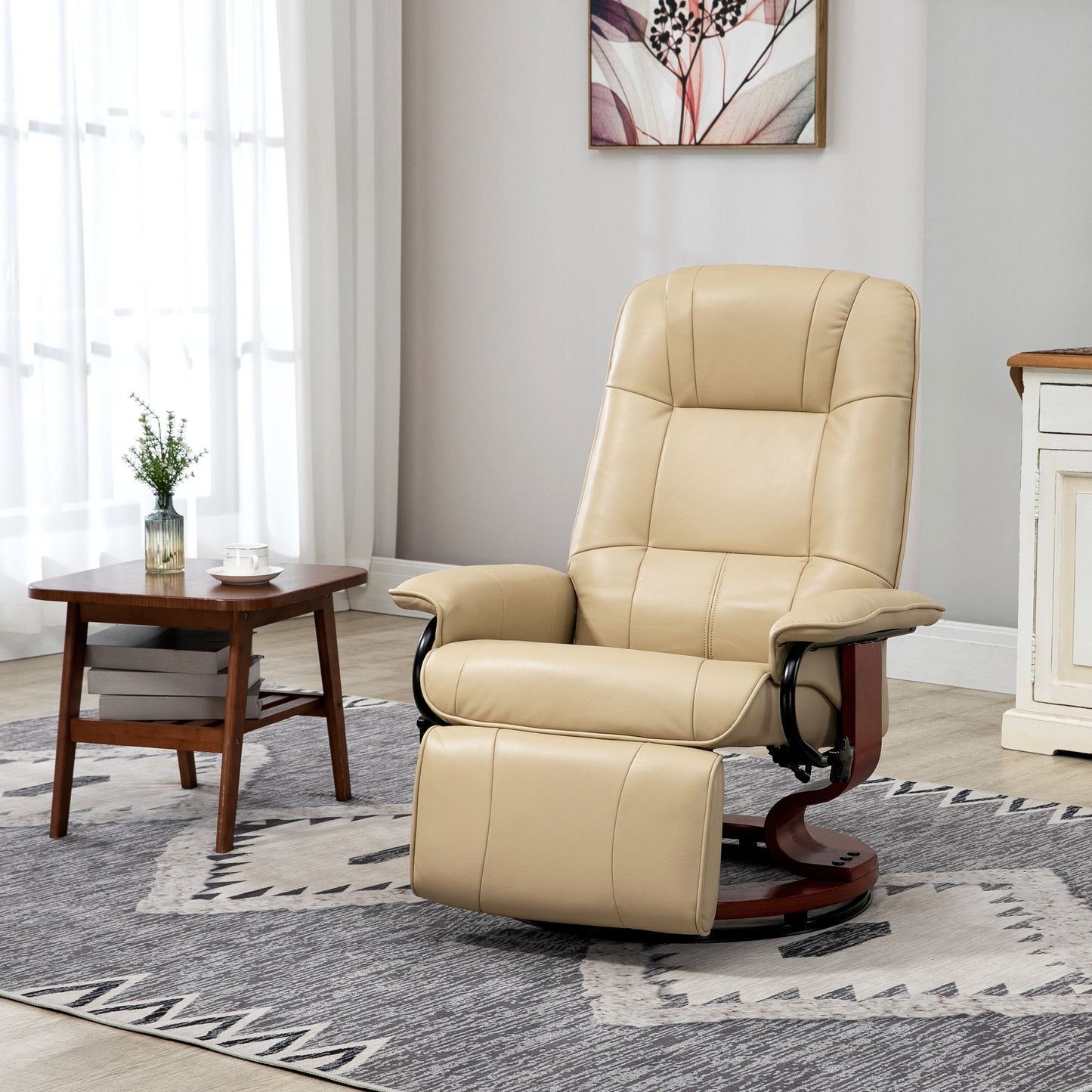 Ergonomic Office Recliner Sofa Chair PU Leather Armchair Lounger Cream