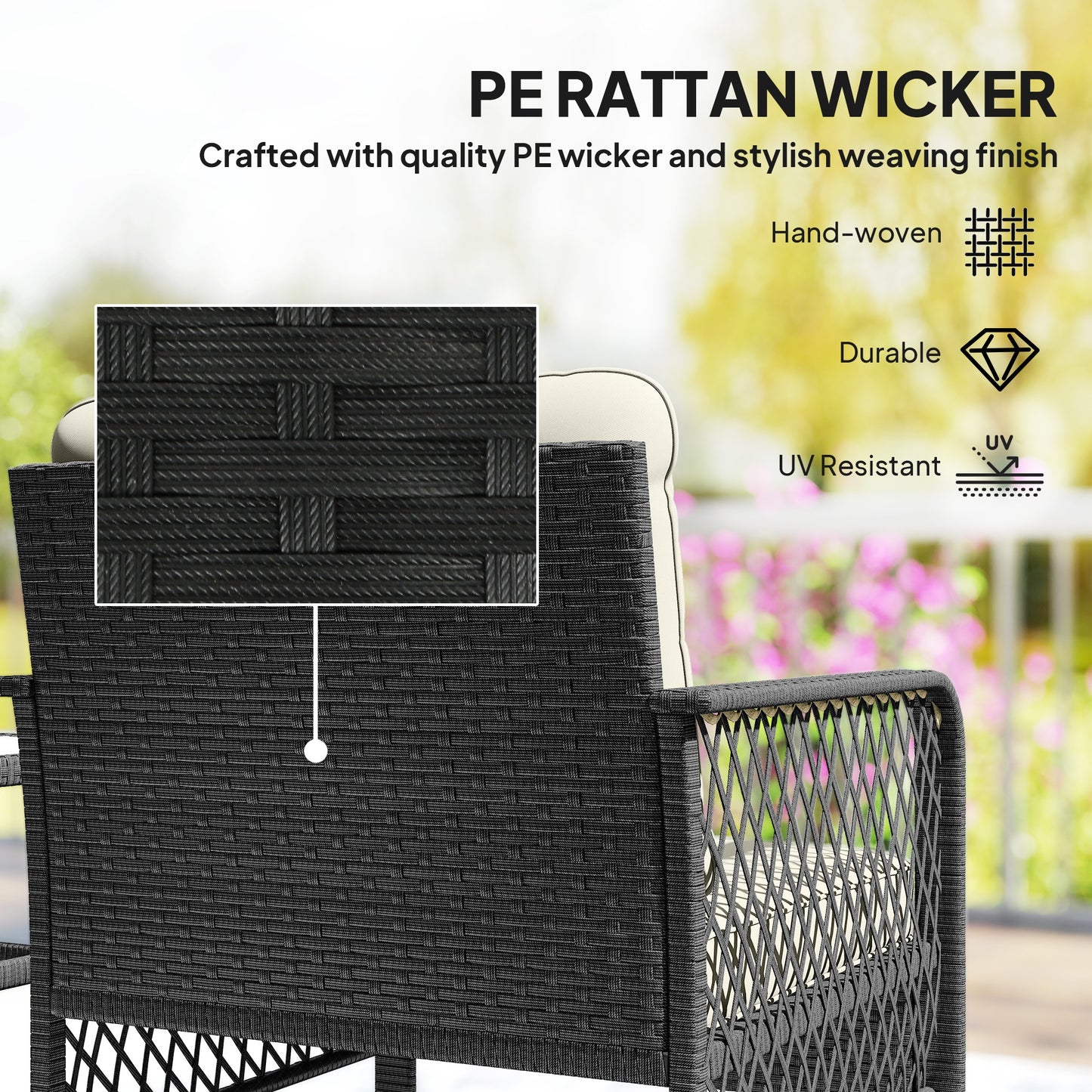 3 Pieces Rattan Bistro Set with Tempered Glass Table Cream