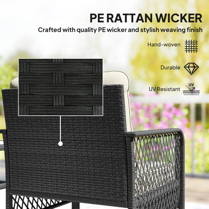 3 Pieces Rattan Bistro Set with Tempered Glass Table Cream