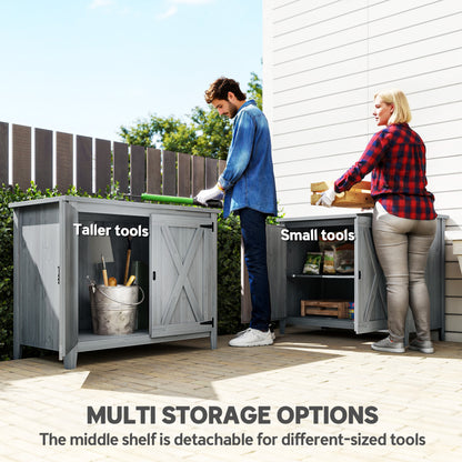 Wooden Garden Shed Tool Cabinet 110 x 60 x 88.5 cm, Light Grey