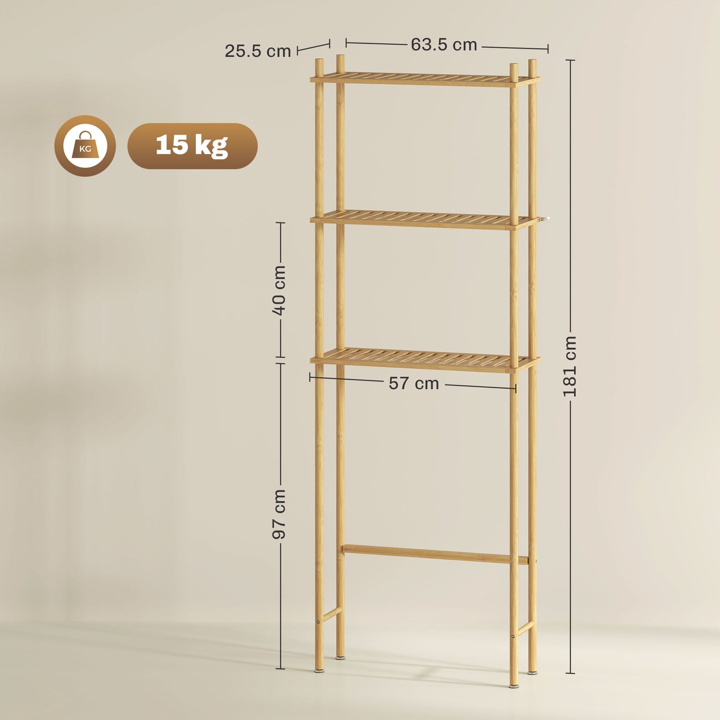 Bamboo Over Toilet Storage Unit with 3 Slatted Shelves, Natural