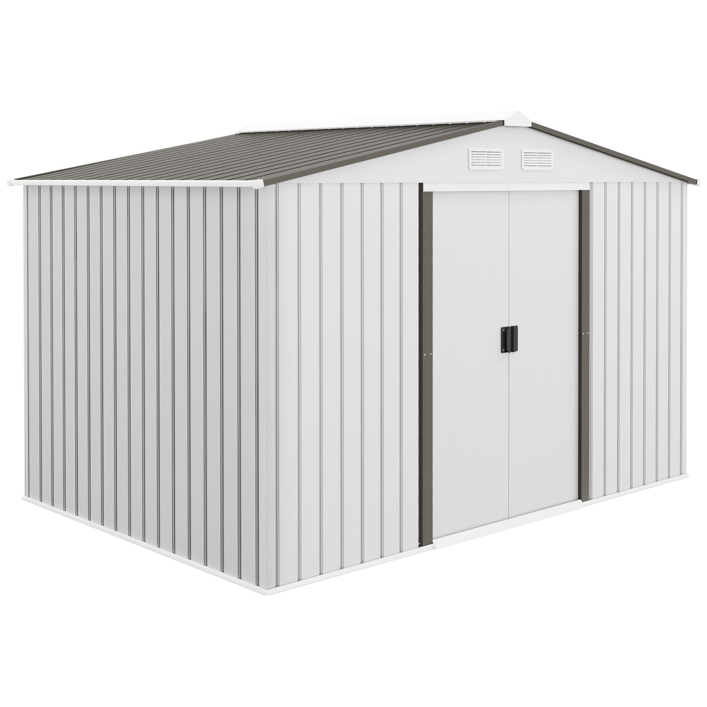 9 x 6FT Galvanised Garden Storage Shed with Sliding Door, Silver