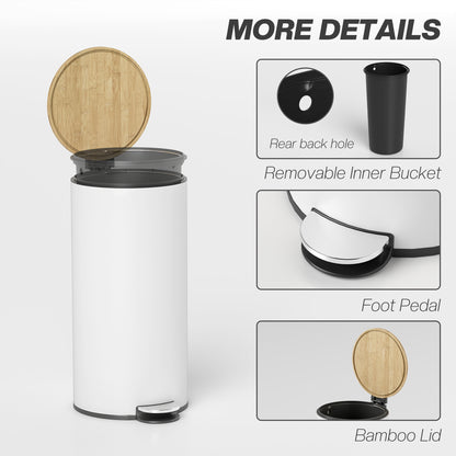 Kitchen Bin, 30 Litre Pedal Rubbish Bin with Removable Bucket, Black