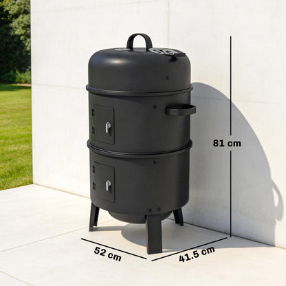 3-in-1 Vertical Charcoal Smoker with 2 Grill Grates, Thermometer