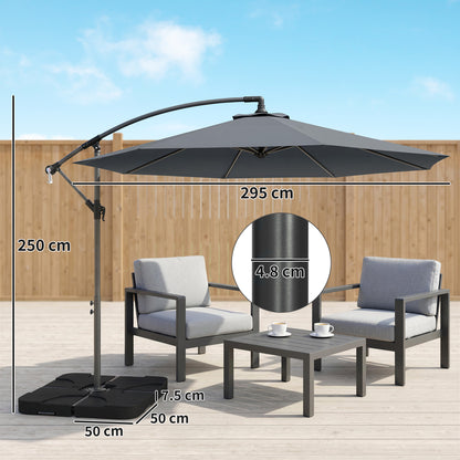 3(m) Banana Parasol Cantilever Umbrella Garden w/ Base Weights - Dark Grey
