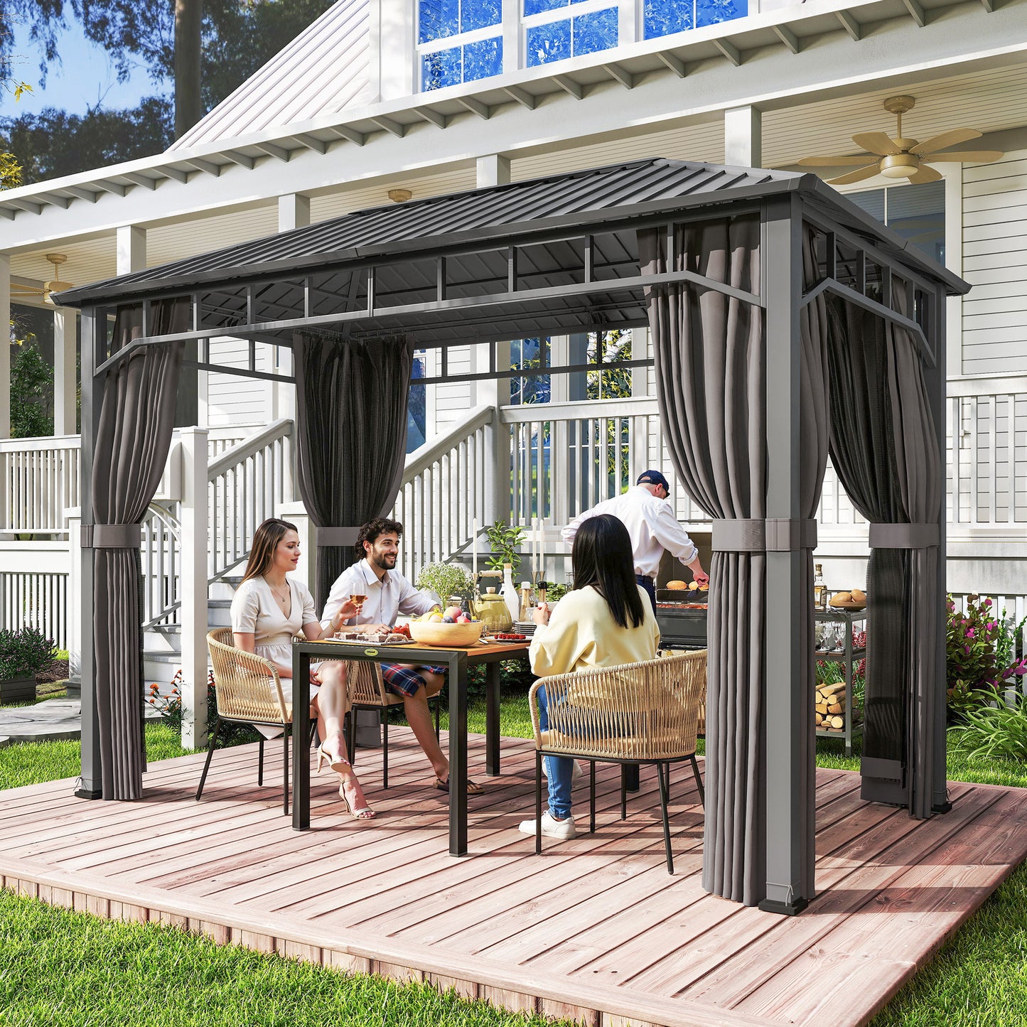 2 x 3.5 m Hardtop Gazebo with Galvanised Steel Roof and Sides