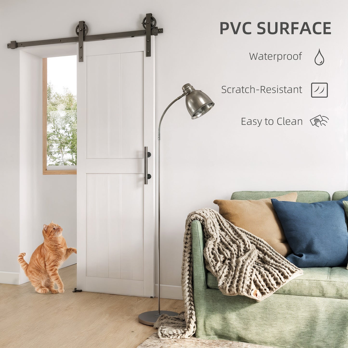 152.4cm Sliding Barn Door Kit, Sliding Door with Track, Hardware, Upgraded Rollers and Floor Guide, Industrial Handle, Water-Proof PVC Surface, White