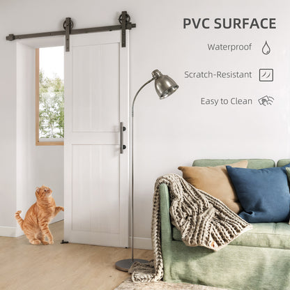 152.4cm Sliding Barn Door Kit, Sliding Door with Track, Hardware, Upgraded Rollers and Floor Guide, Industrial Handle, Water-Proof PVC Surface, White