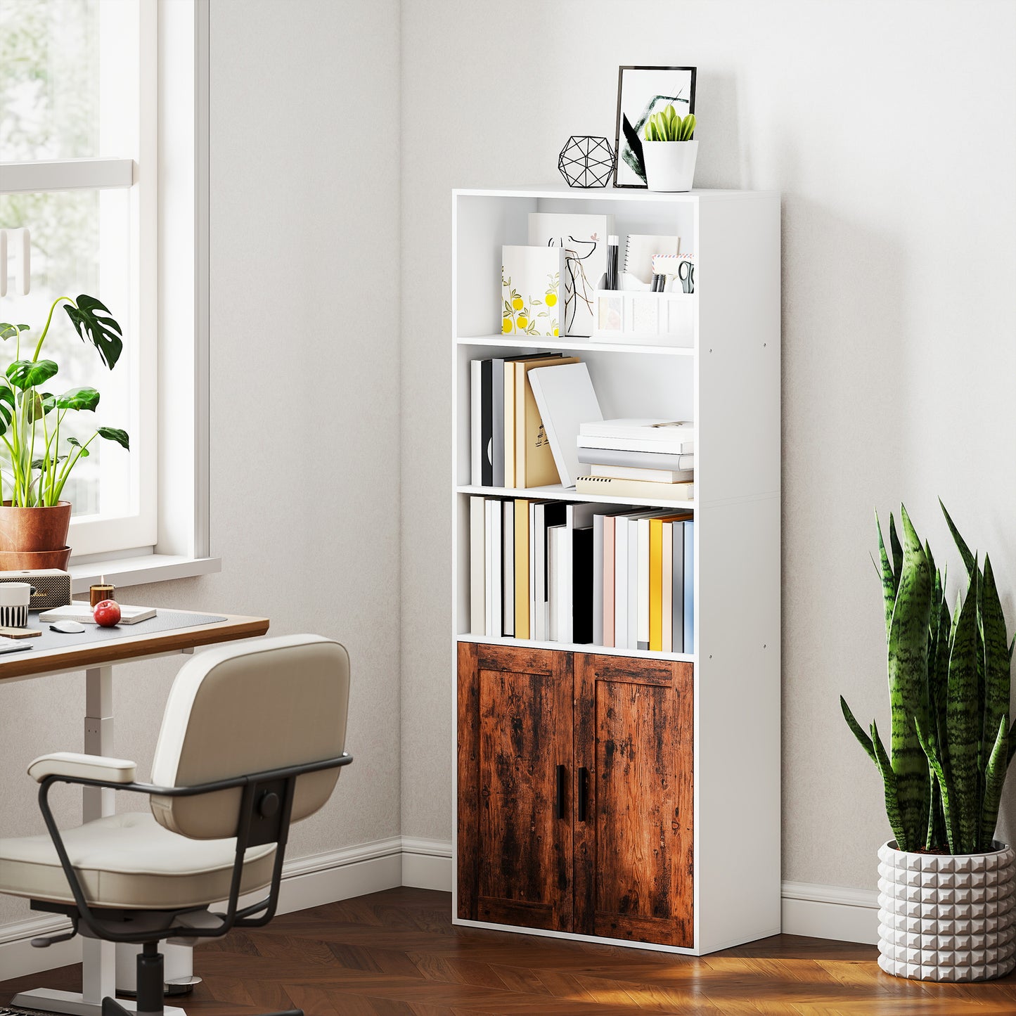 5-Tier Bookcase, Tall Bookshelf with Adjustable Shelf, Rustic Brown