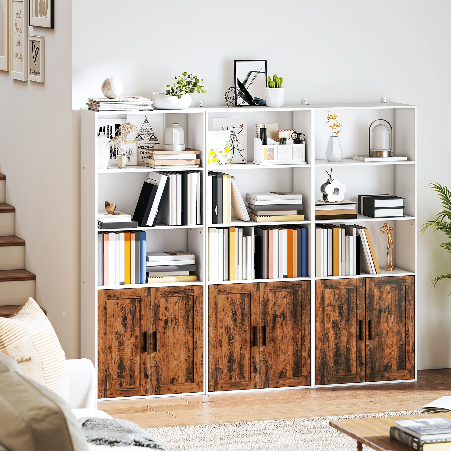 5-Tier Bookcase, Tall Bookshelf with Adjustable Shelf, Rustic Brown