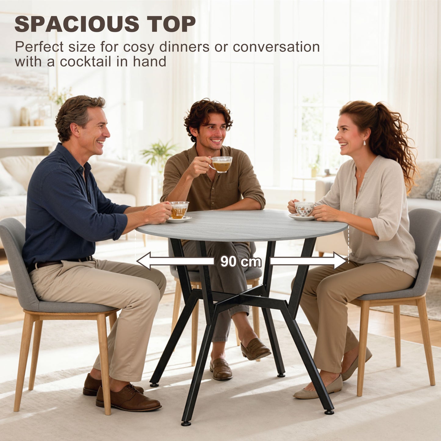 Small Kitchen Table with Black Steel Legs, Dining Table, Grey