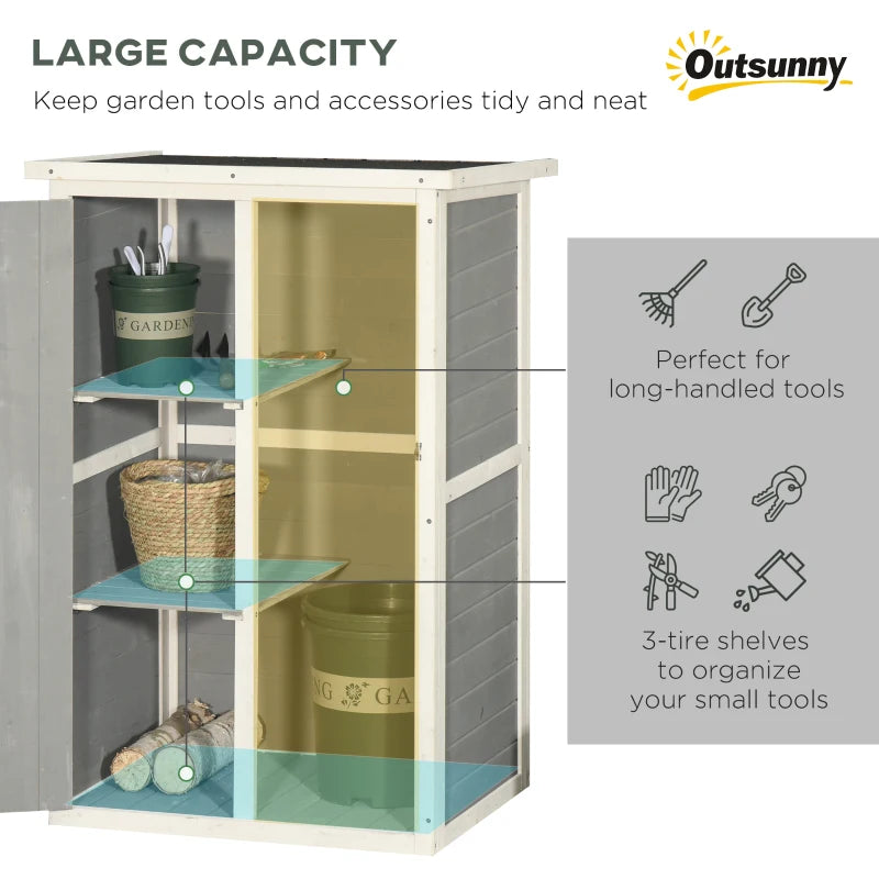 Garden Storage Shed Fir Wood Tool Cabinet Organiser with Shelves - Grey