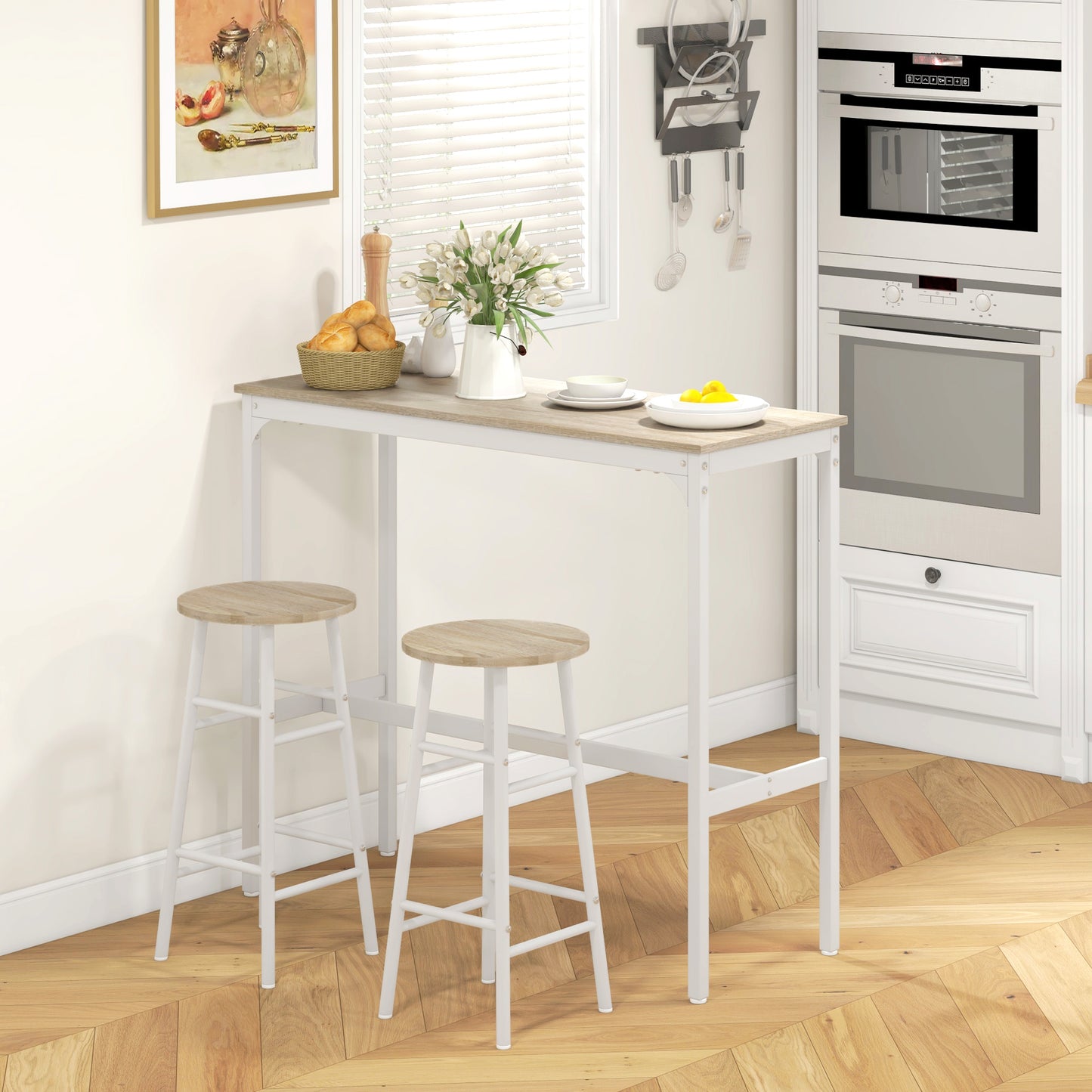 3 Piece Bar Set, Industrial Kitchen and Chair Set Oak