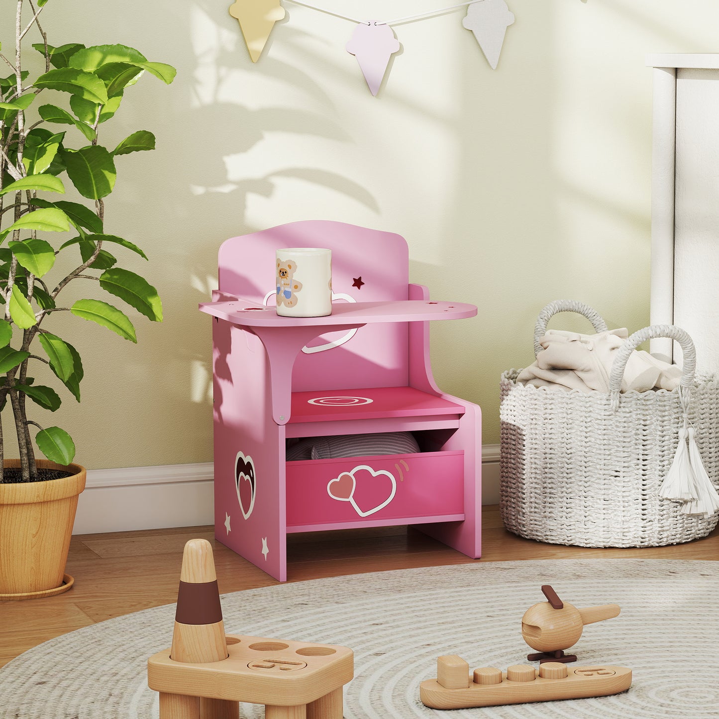 Kids Table and Chair Set, Toddler Desk Chair with Storage Bins