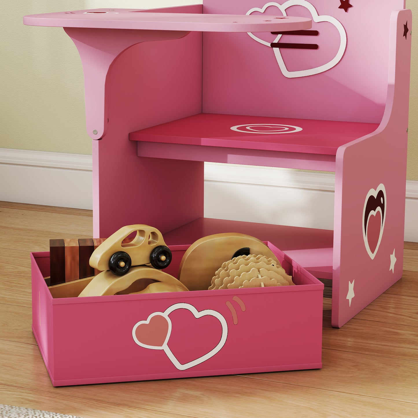 Kids Table and Chair Set, Toddler Desk Chair with Storage Bins