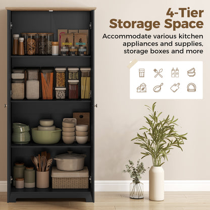 172cm Wooden Storage Cabinet Cupboard With 4 Shelves Black