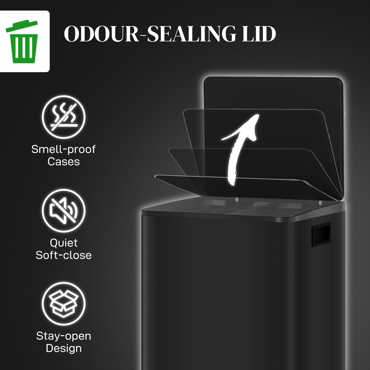 2 x 25L Double Kitchen Bin, Pedal Bin with Soft-Close Lid, Black