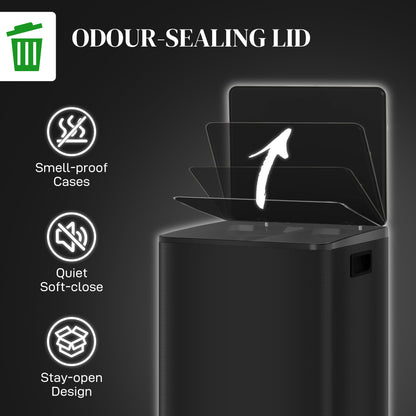 2 x 25L Double Kitchen Bin, Pedal Bin with Soft-Close Lid, Black