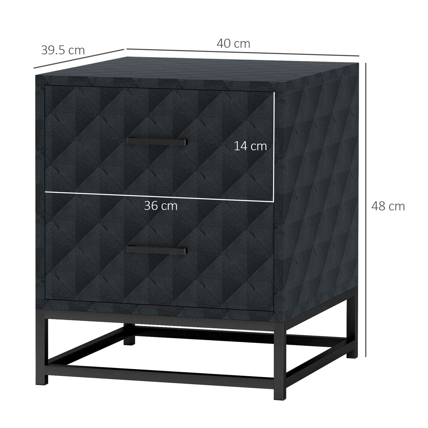 Bedside Table Set of 2, Nightstand with 2 Drawers, Steel Legs, Black