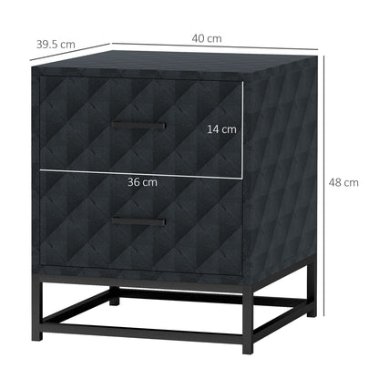 Bedside Table Set of 2, Nightstand with 2 Drawers, Steel Legs, Black