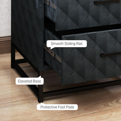Bedside Table Set of 2, Nightstand with 2 Drawers, Steel Legs, Black