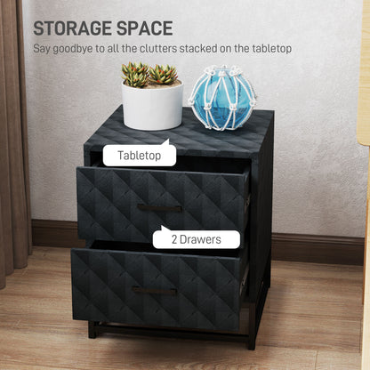 Bedside Table Set of 2, Nightstand with 2 Drawers, Steel Legs, Black