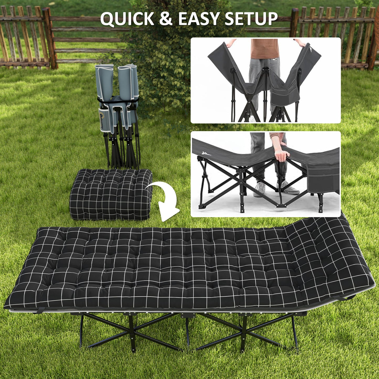 Camping Cot for Adults with Mattress, Folding Bed, Black