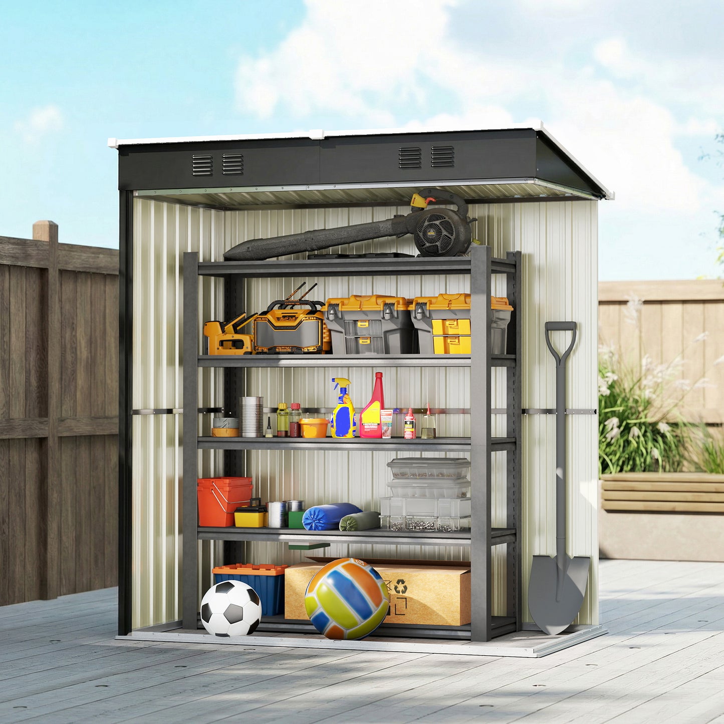 5 x 3 ft Lean-to Garden Shed, Outdoor Storage Shed, Dark Grey