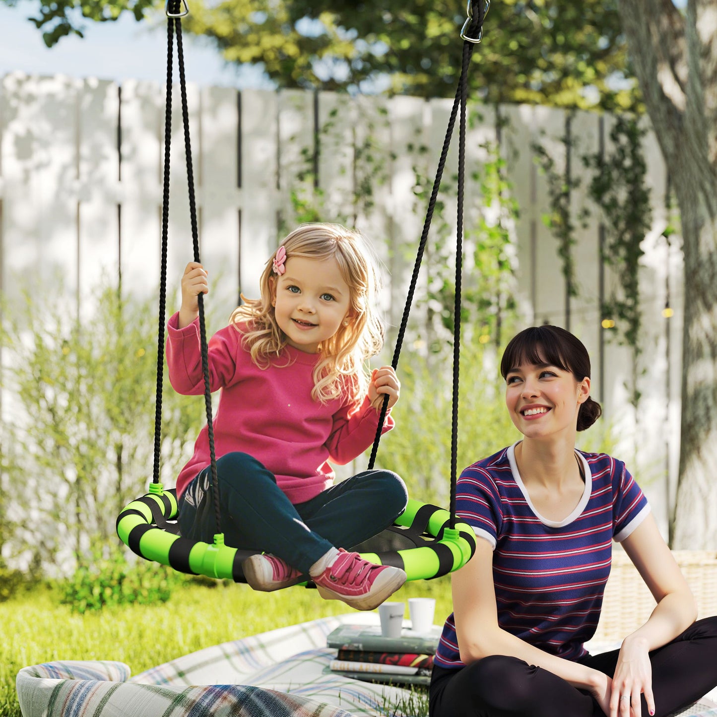 Kid Nest Swing Seat, 60cm Diameter Round Saucer Swing Set, Black